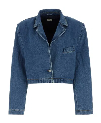 Magda Butrym Cropped Denim Blazer In Blue