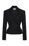Magda Butrym Cropped Double-breasted Silk Blazer In Black
