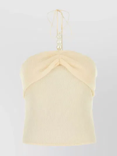 Magda Butrym Cropped Halterneck Top Pearl Embellishment In Neutral