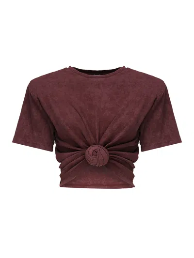 Magda Butrym Cropped Knotted T-shirt In Burgundy