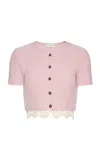 Magda Butrym Cropped Lace-trimmed Cashmere Cardigan In Pink