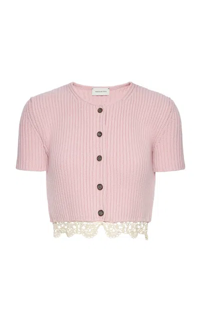 Magda Butrym Cropped Lace-trimmed Cashmere Cardigan In Pink