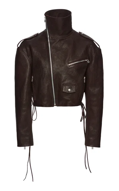 Magda Butrym Cropped Leather Biker Jacket In Brown