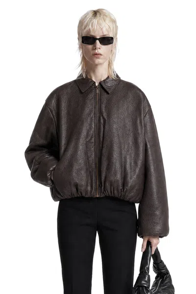 Magda Butrym Cropped Leather Bomber Jacket In Brown