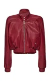 Magda Butrym Cropped Leather Bomber Jacket In Red