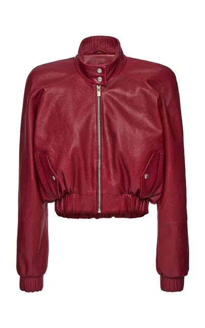 Magda Butrym Cropped Leather Bomber Jacket In Red