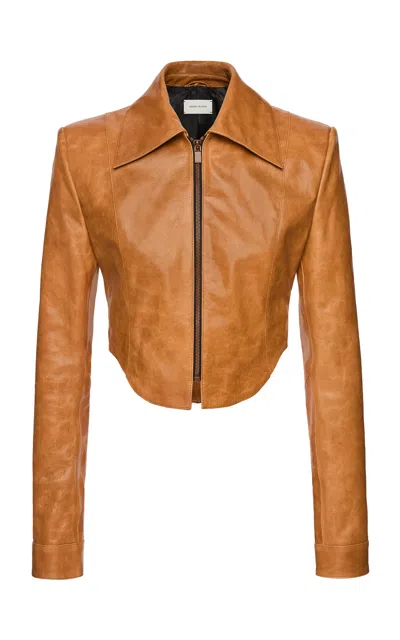 Magda Butrym Cropped Leather Jacket In Brown