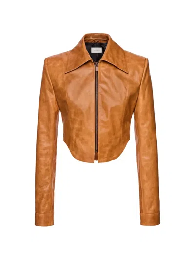 Magda Butrym Cropped Leather Jacket In Brown
