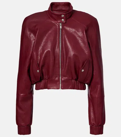 Magda Butrym Cropped Leather Jacket In Burgundy
