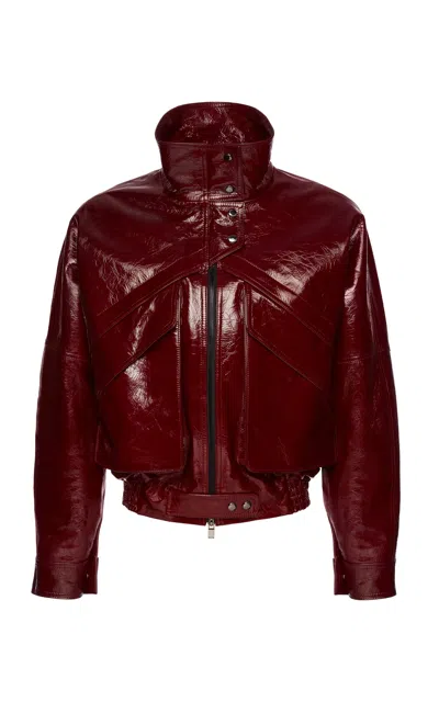 Magda Butrym Cropped Patent Leather Jacket In Bordeaux