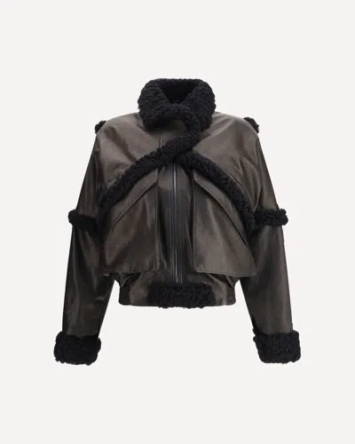 Magda Butrym Women Cropped Shearling Jacket In Brown