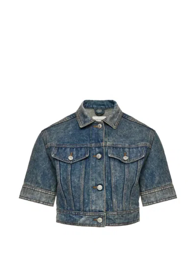 Magda Butrym Cropped Short-sleeve Denim Jacket In Blue