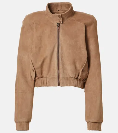 Magda Butrym Cropped Suede Bomber Jacket In Brown