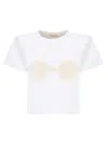 Magda Butrym Cropped Cotton T-shirt With Unique Front Embroidery In White