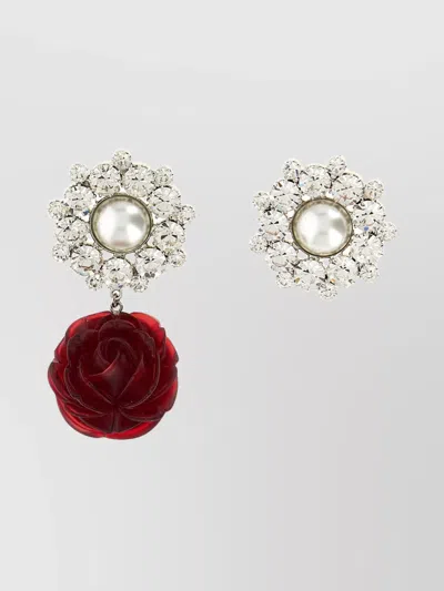 Magda Butrym Crystal Drop Floral Pearl Stud Earrings In Metallic