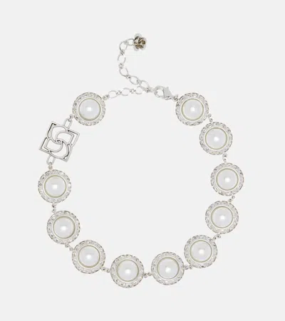 Magda Butrym Crystal-embellished Faux Pearl Necklace In Silver