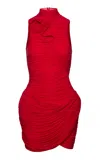 Magda Butrym Cupro Jersey Ruched Mini Dress In Red