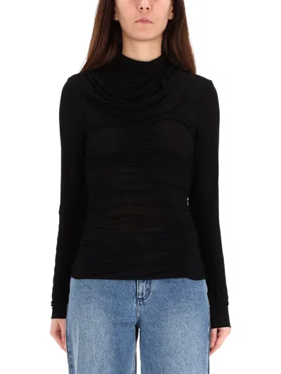 Magda Butrym Draped Long Sleeve Top With Ruched Detail In Black
