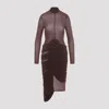 Magda Butrym Long Sleeve Sheer Midi Dress In Burgundy