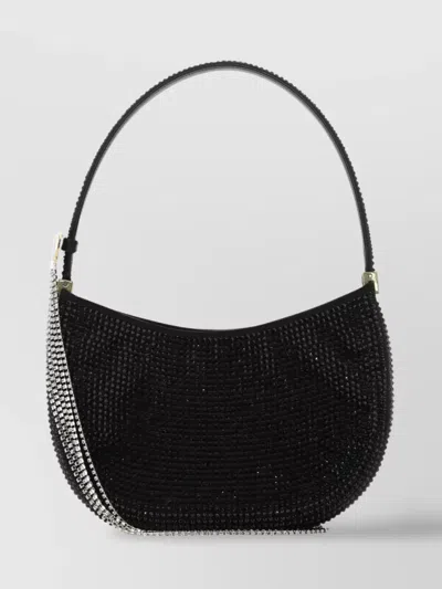 MAGDA BUTRYM CURVED CALF LEATHER HANDBAG WITH RHINESTONE EMBELLISHMENTS