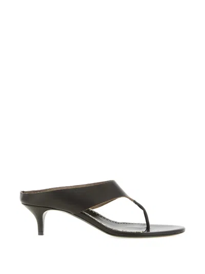 Magda Butrym Leather Sandals Contrast Stitching Kitten Heel Open Toe In Brown