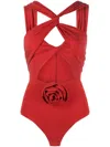 Magda Butrym Jersey Cutout Flower Bodysuit In Red