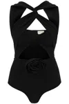 Magda Butrym Cut-out Bodysuit With Rose Applique In Nero