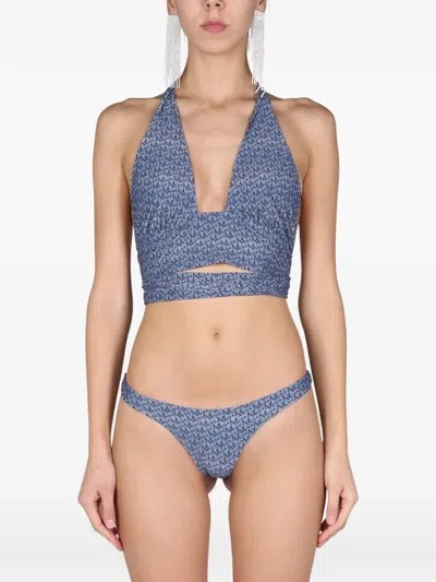 Magda Butrym Bikini Top With All Over Logo In Blue