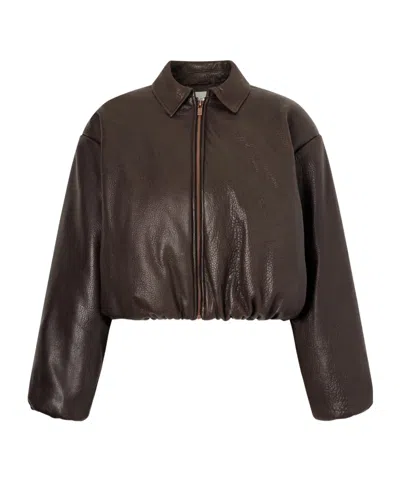 Magda Butrym Dark Brown Grained Leather Cropped Jacket