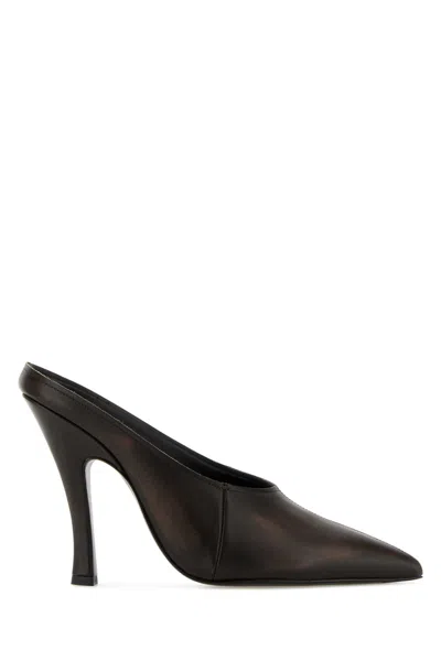 Magda Butrym Dark Brown Leather Mules In Animal Print