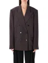 Magda Butrym Oversized Double-breasted Pinstriped Merino Wool Blazer In Brown