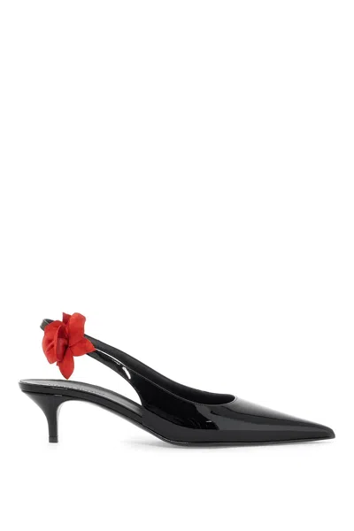 Magda Butrym 50 Rose Applique Slingback Pumps In Calf Leather In Black