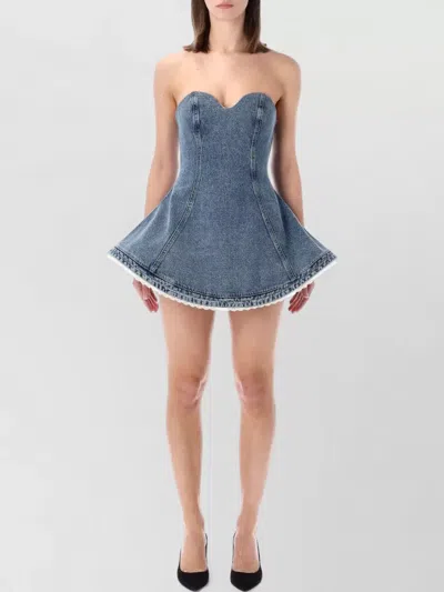 Magda Butrym Denim Bustier Dress Fitted Bodice Flared In Blue