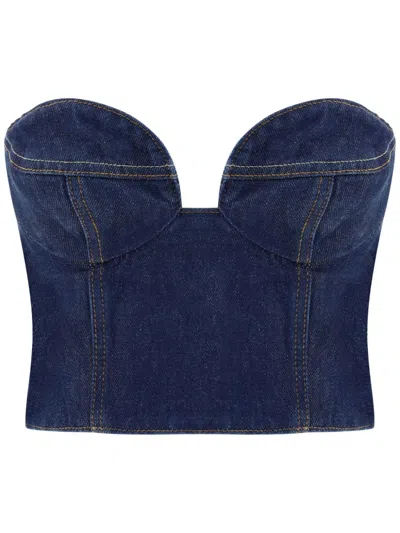 Magda Butrym Strapless Cropped Denim Bustier Top In Blue