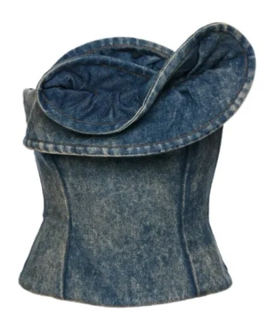 Magda Butrym Denim Corset With Sculptural Neckline In Vintage Blue