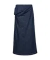 Magda Butrym Denim Draped Midi Skirt In Navy Blue In Blue