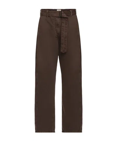 Magda Butrym Denim Low-rise Belted Trousers In Brown In Burgundy