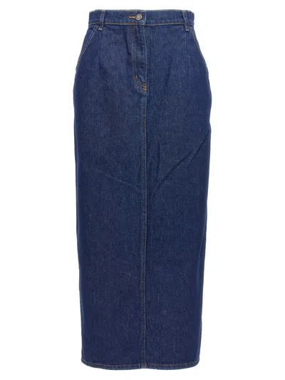 Magda Butrym High-waisted Denim Skirt With Pockets And Slit In Blue