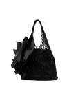 Magda Butrym Handbag With Silk Flower Accents And Textured Netting Design In Black