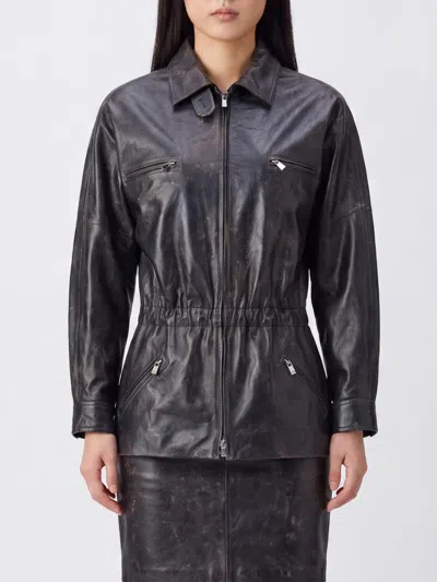 Magda Butrym Distressed Sheepskin Leather Jacket With A Drawstring Waist In Black