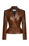 Magda Butrym Double-breasted Structured Leather Blazer In Brown