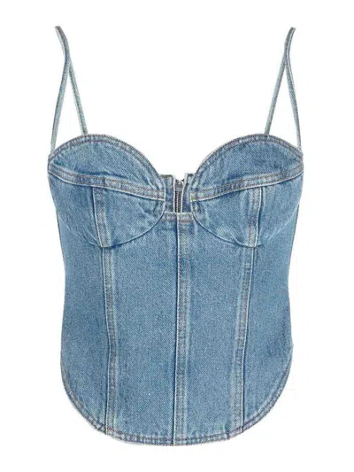 Magda Butrym Double Stitched Denim Corset Top In Blue