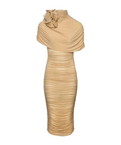 Magda Butrym Draped Cape-effect Midi Dress In Beige In Neutral