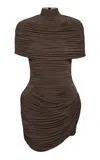 Magda Butrym Draped Cape-sleeve Mini Dress In Brown