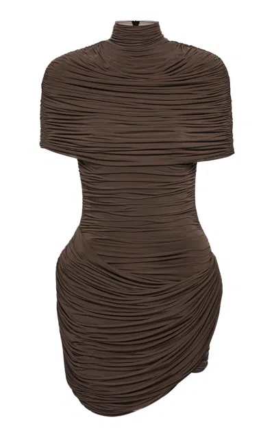 Magda Butrym Draped Cape-sleeve Mini Dress In Brown