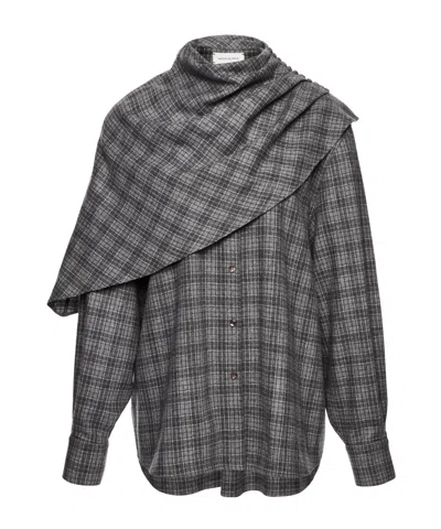 Magda Butrym Draped-collar Check Shirt In Gray