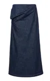 Magda Butrym Draped Cotton Denim Skirt In Dark Wash