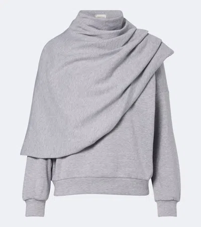 Magda Butrym Cape-effect Draped Cotton-blend Jersey Sweatshirt In Gray
