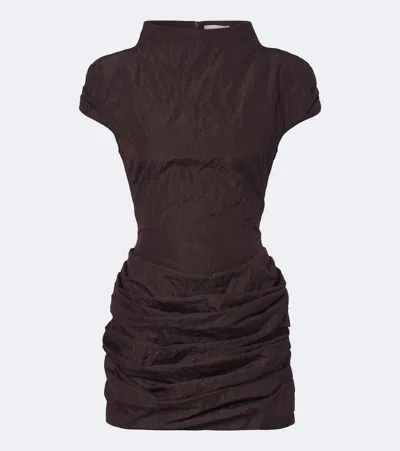 Magda Butrym Draped Mini Dress With High Collar In Brown