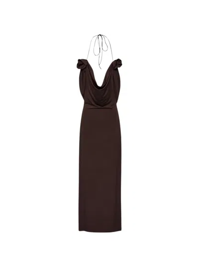 MAGDA BUTRYM MAGDA BUTRYM DRAPED COWL NECK MIDI DRESS BROWN